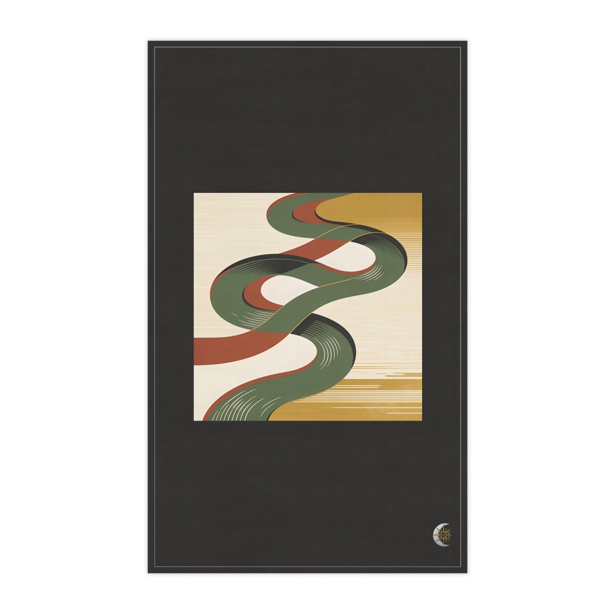 HD Looping river bend reduced to elegant interlocking cut-shape curves 100% Cotton Twill Tea Towel