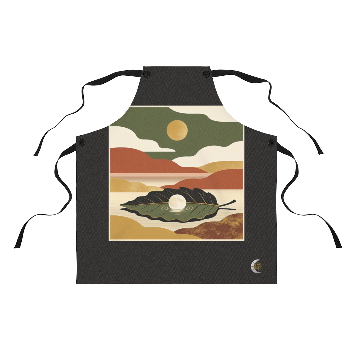 HD Moon in a leaf-shaped lake arranged as overlapping flat color shapes Polyester Kitchen Apron