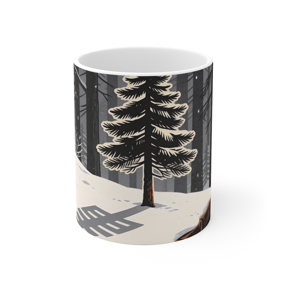 HD Pine on a ledge crossing an illustrated graphic shadow over snow Ceramic Mug 11oz