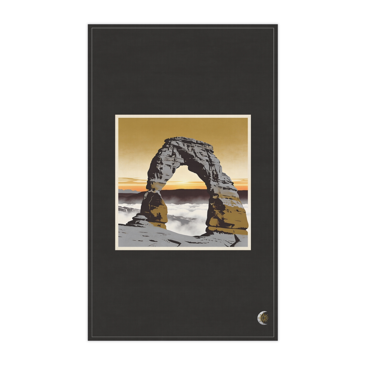 HD Coastal basalt arch rising above a broad belt of fog 100% Cotton Twill Tea Towel