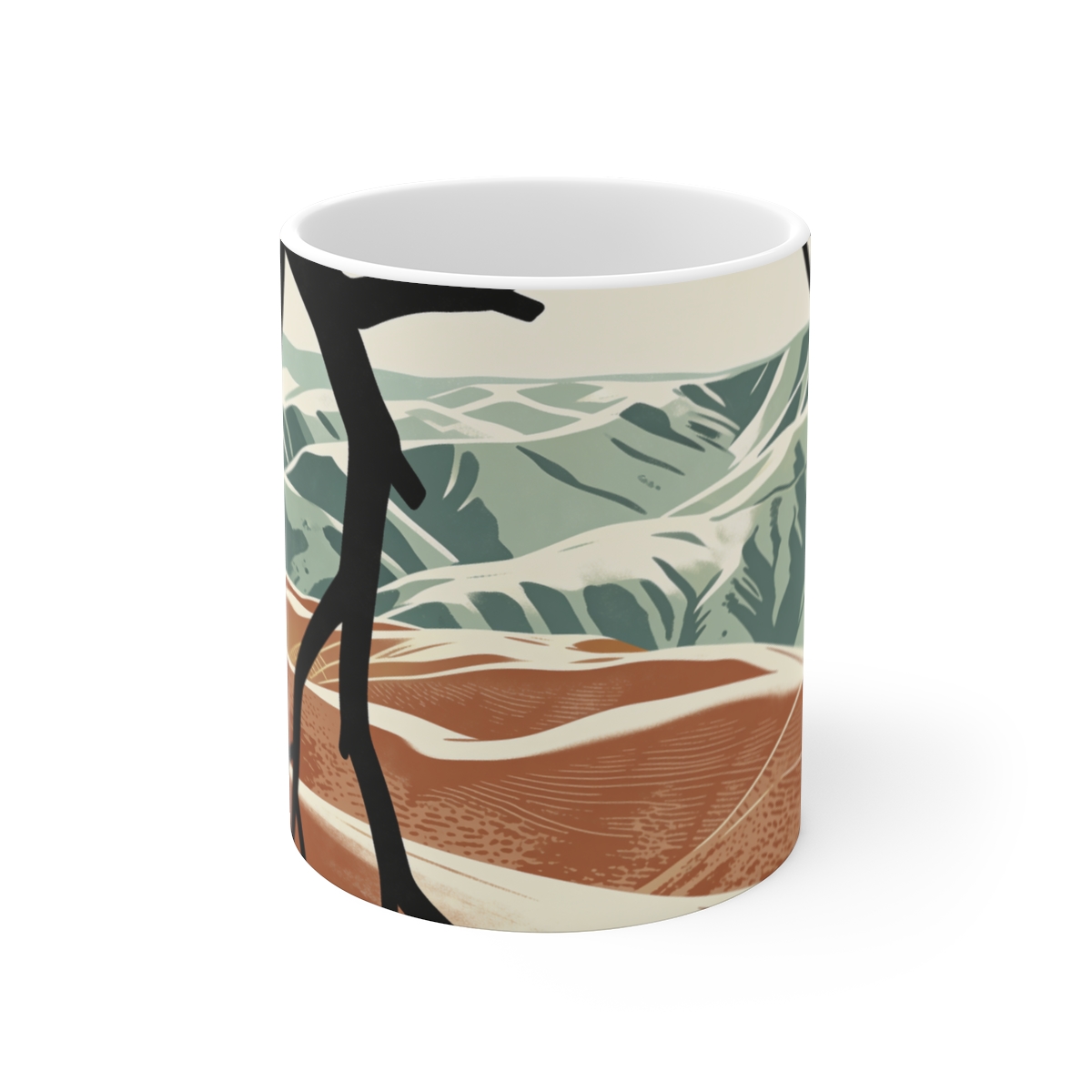 HD Layered valley hills framed by one foreground branch Ceramic Mug 11oz
