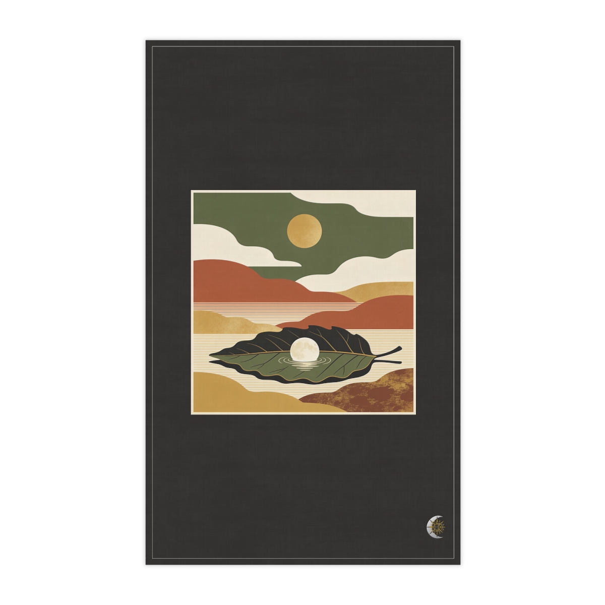 HD Moon in a leaf-shaped lake arranged as overlapping flat color shapes 100% Cotton Twill Tea Towel