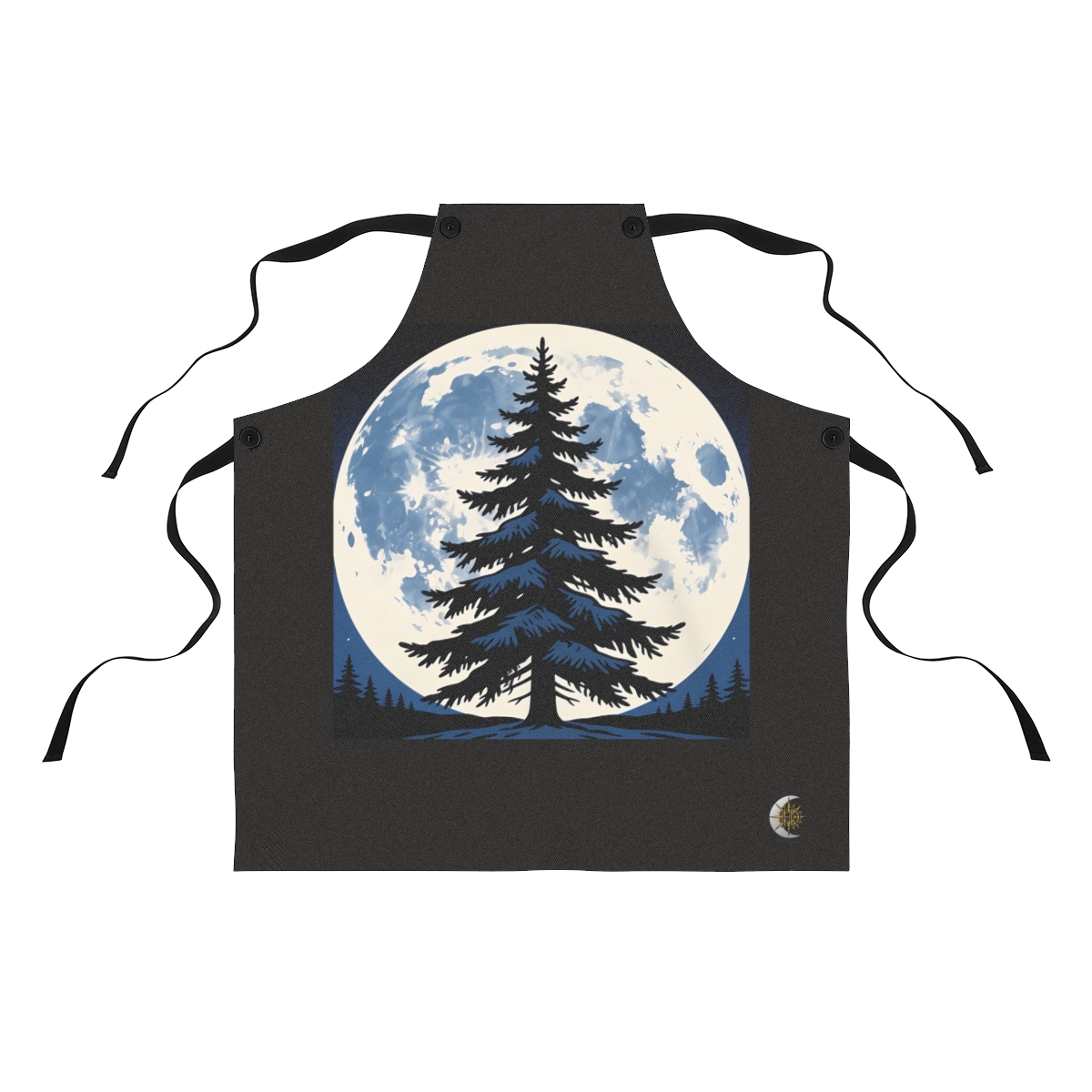 HD Spruce crown isolated against a large low moon Polyester Kitchen Apron