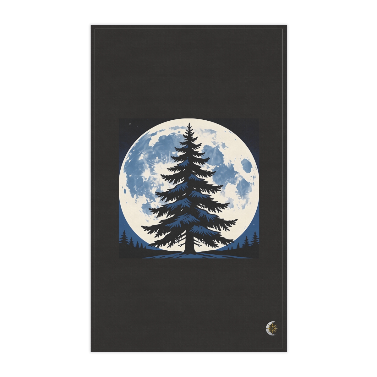 HD Spruce crown isolated against a large low moon 100% Cotton Twill Tea Towel