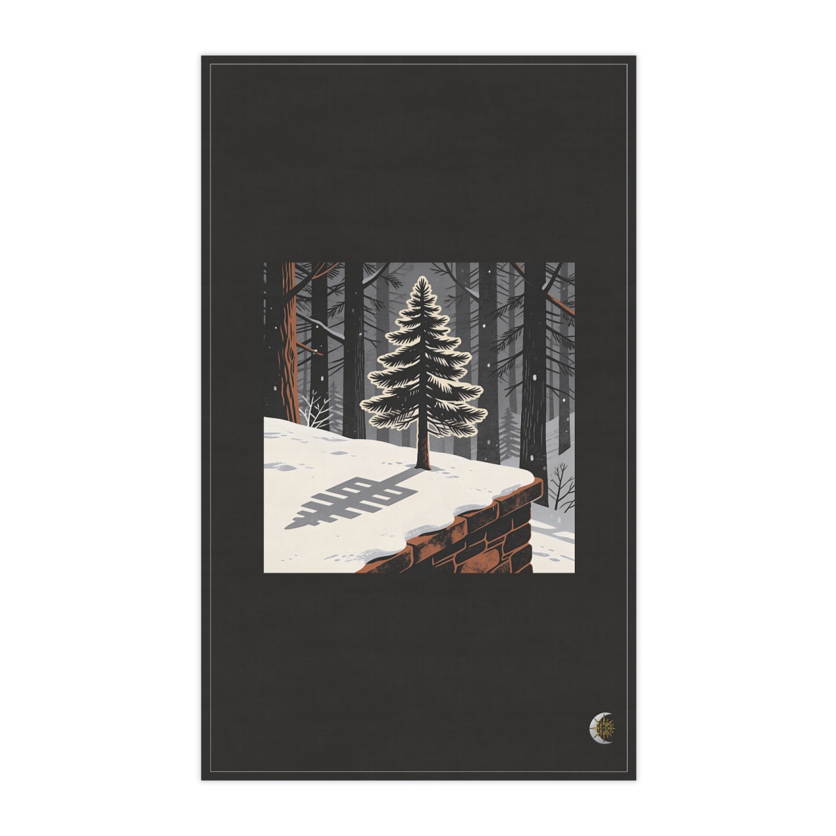 HD Pine on a ledge crossing an illustrated graphic shadow over snow 100% Cotton Twill Tea Towel