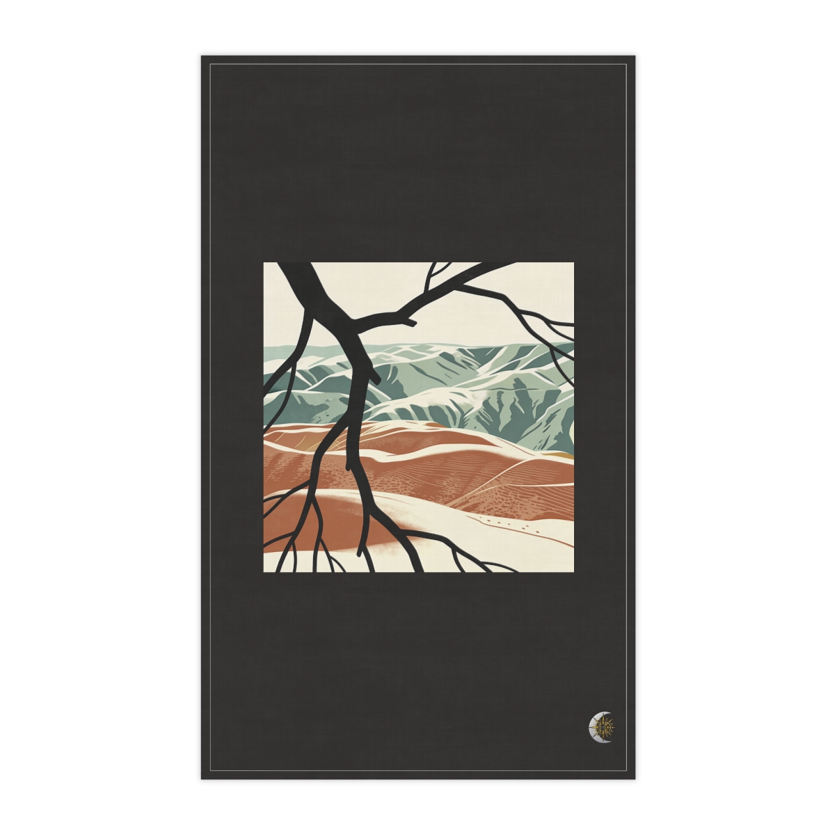 HD Layered valley hills framed by one foreground branch 100% Cotton Twill Tea Towel