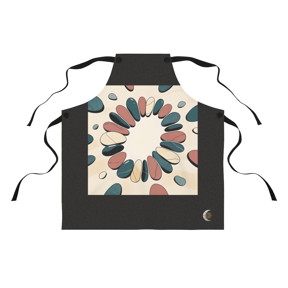 HD Smooth beach stones opening outward from an off-center quiet region Polyester Kitchen Apron