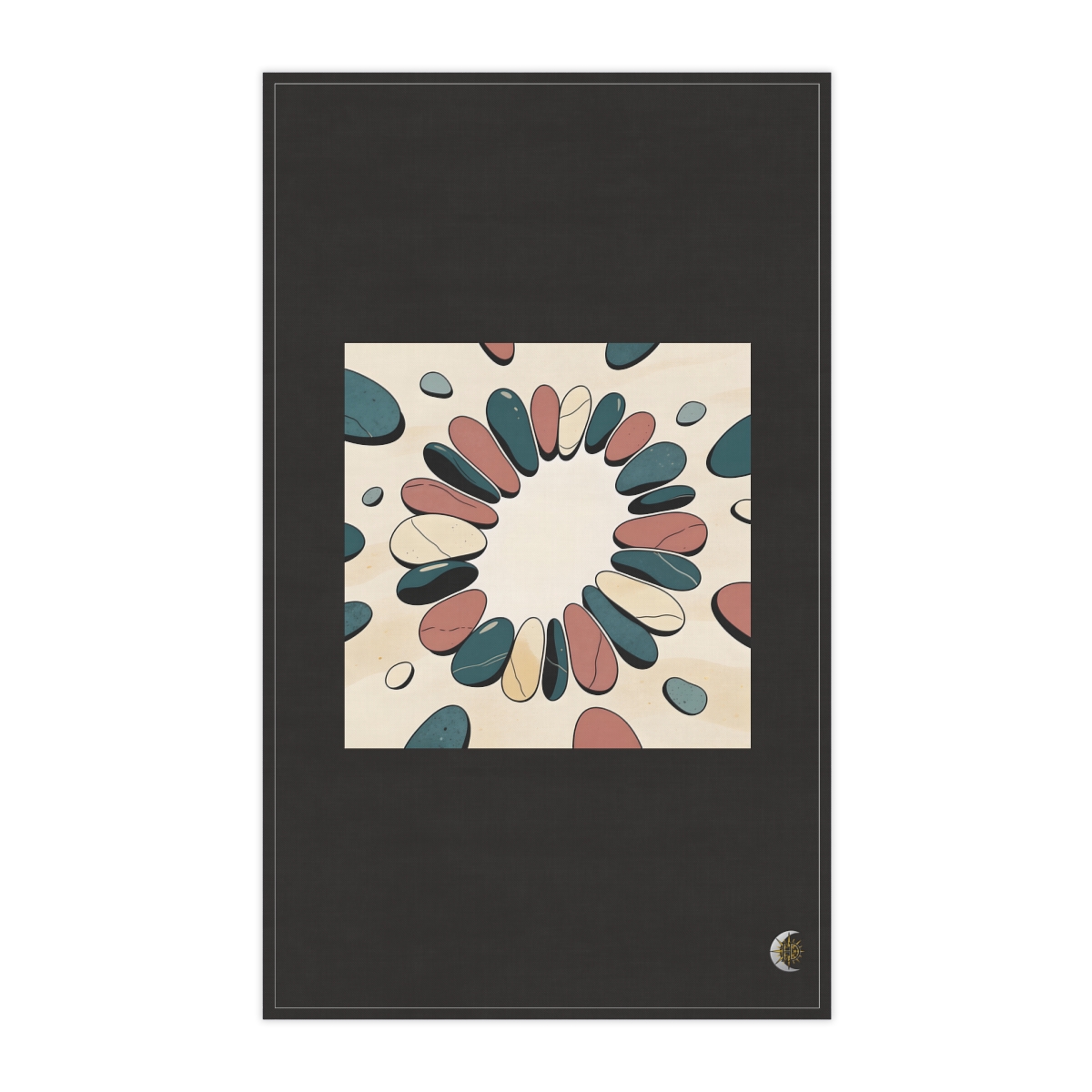 HD Smooth beach stones opening outward from an off-center quiet region 100% Cotton Twill Tea Towel
