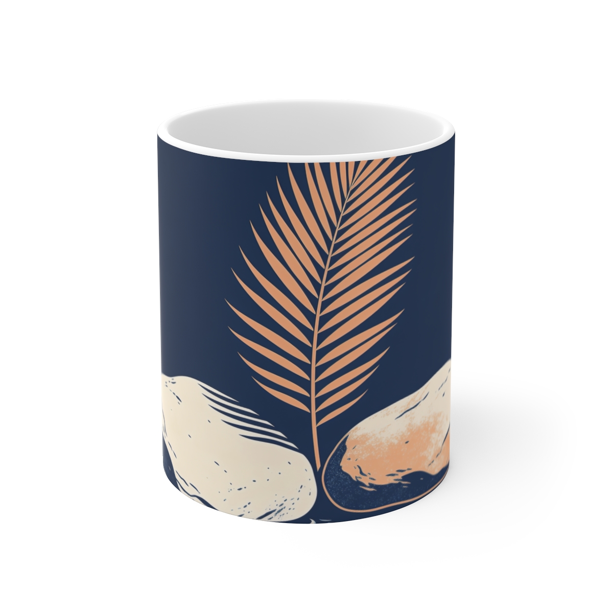 HD Palm frond emerging between two broad river stones Ceramic Mug 11oz