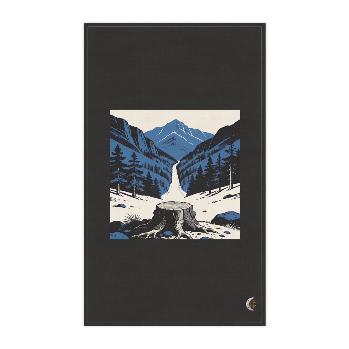 HD Oak stump framing a narrow distant mountain pass 100% Cotton Twill Tea Towel