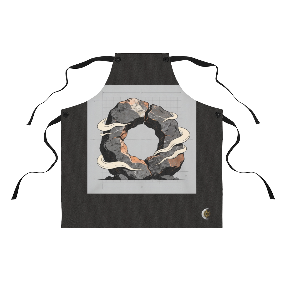 HD Fractured granite boulder flowing around one large central void Polyester Kitchen Apron