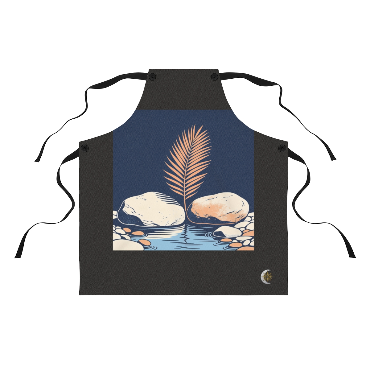 HD Palm frond emerging between two broad river stones Polyester Kitchen Apron