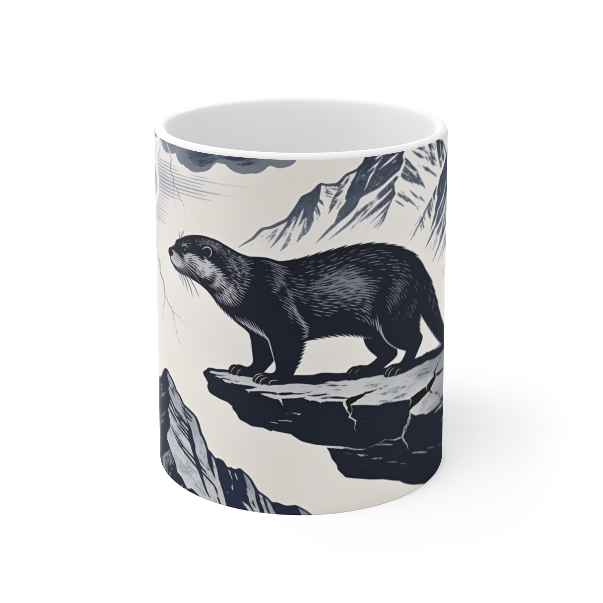 HD River otter standing on a broken rock shelf in side profile Ceramic Mug 11oz