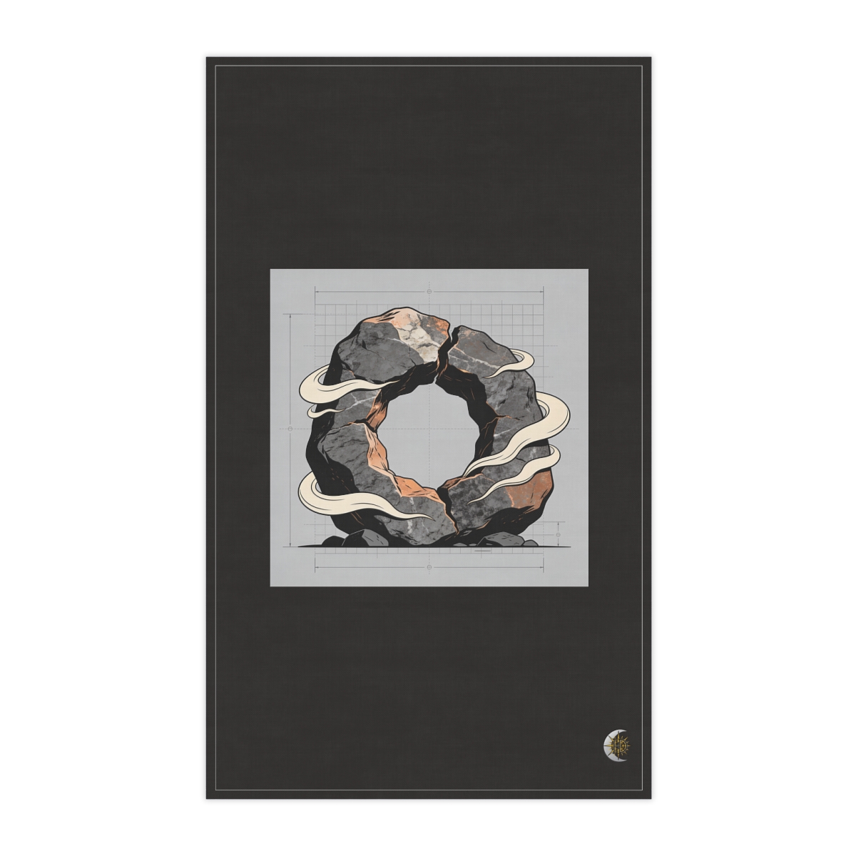HD Fractured granite boulder flowing around one large central void 100% Cotton Twill Tea Towel