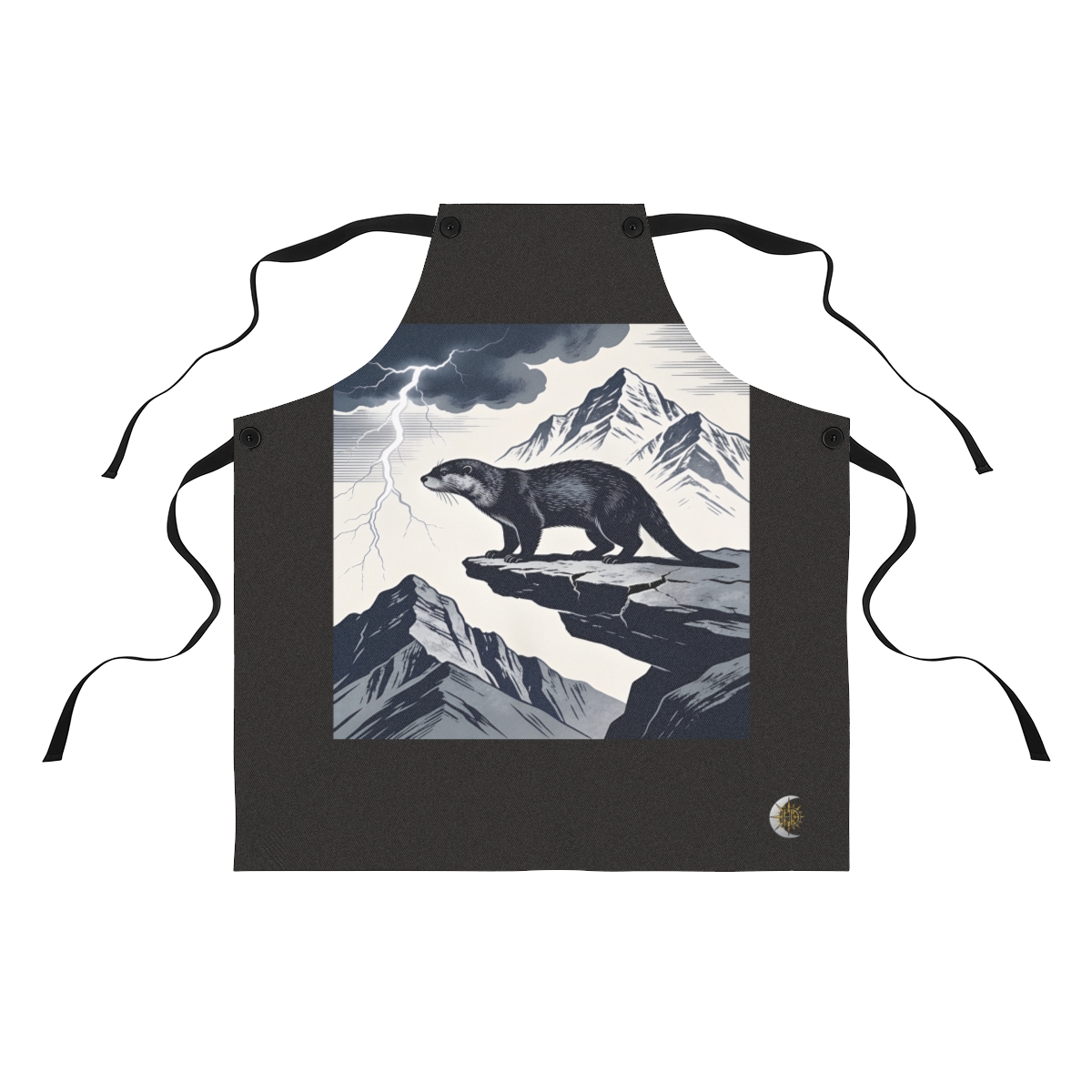 HD River otter standing on a broken rock shelf in side profile Polyester Kitchen Apron