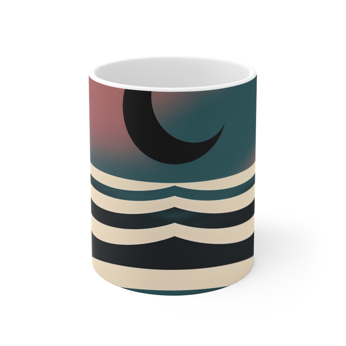 HD Crescent over a curved sea crossed by three parallel wave lines Ceramic Mug 11oz