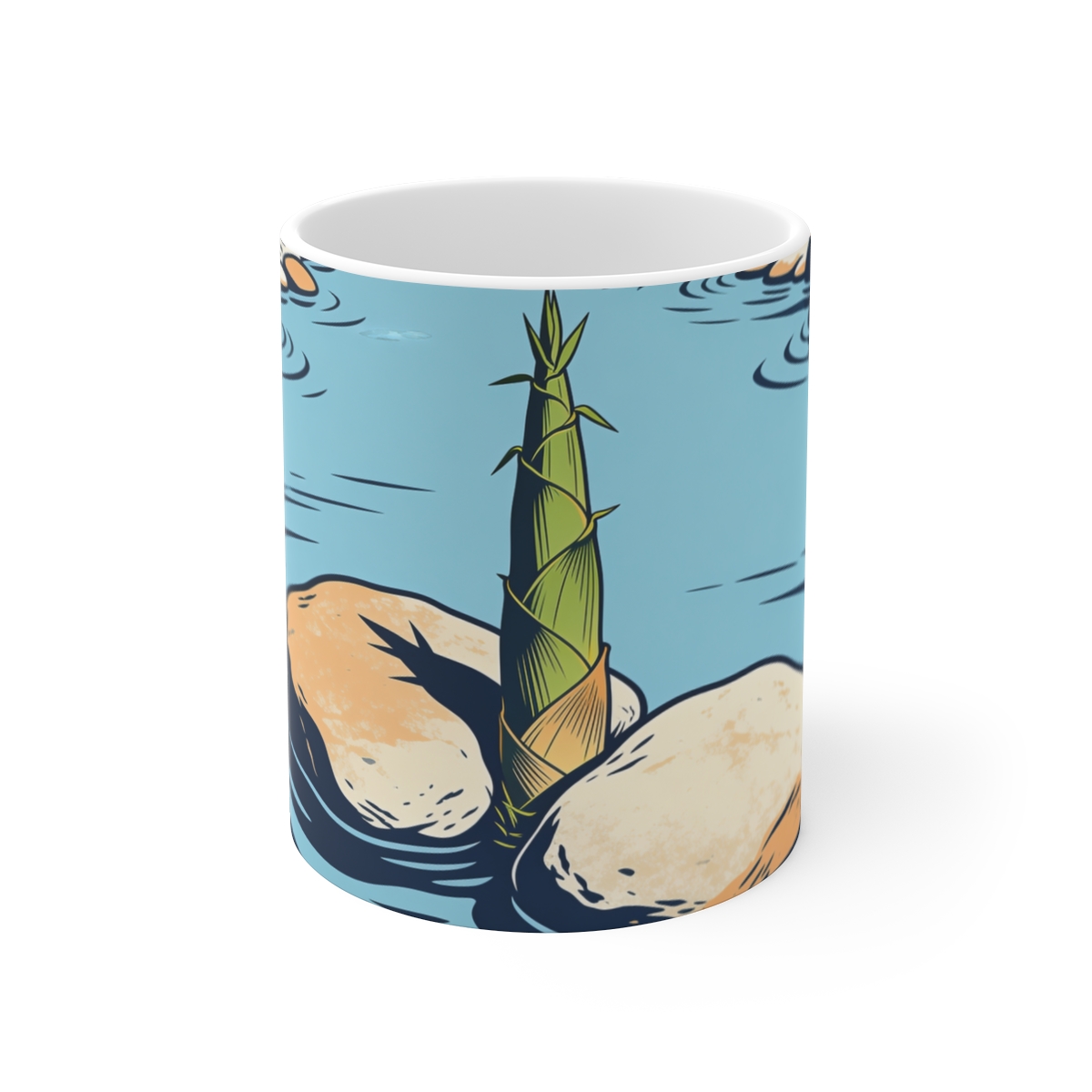 HD Bamboo shoot emerging between two broad river stones Ceramic Mug 11oz