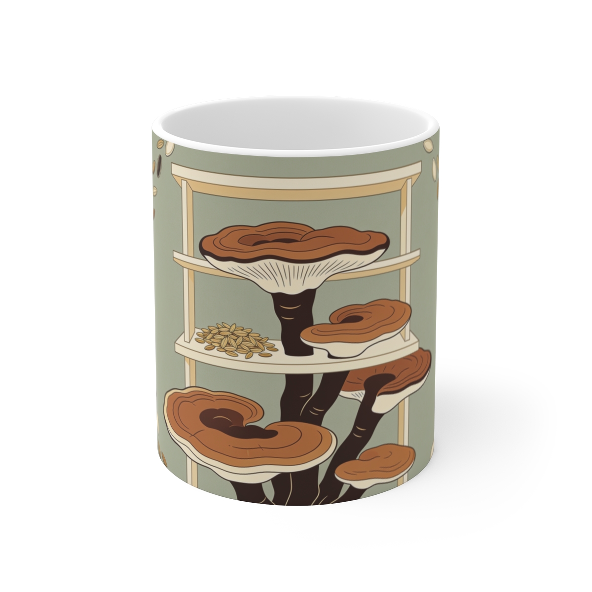 HD Reishi shelf surrounded by an arc of scattered seeds Ceramic Mug 11oz