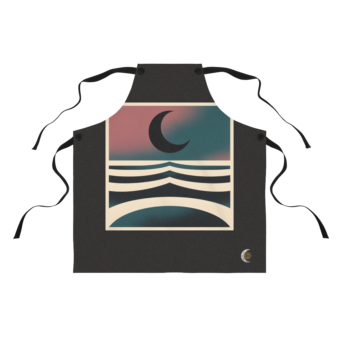 HD Crescent over a curved sea crossed by three parallel wave lines Polyester Kitchen Apron