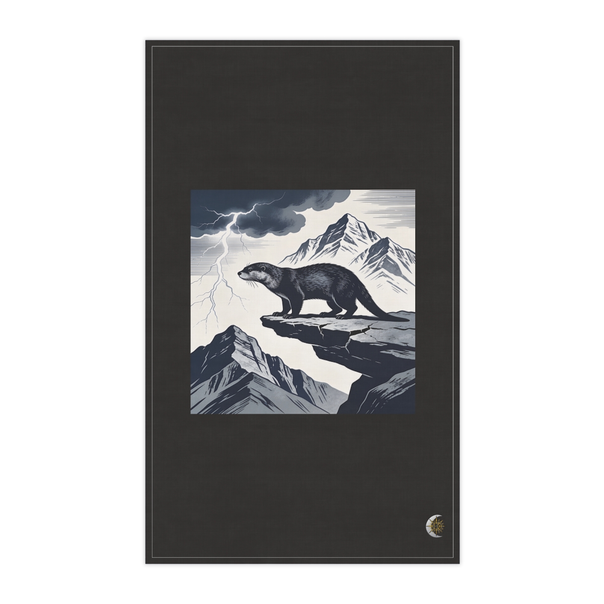 HD River otter standing on a broken rock shelf in side profile 100% Cotton Twill Tea Towel
