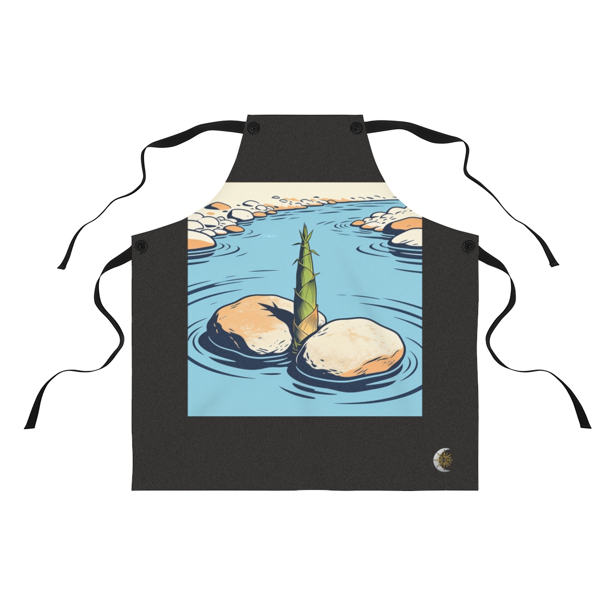 HD Bamboo shoot emerging between two broad river stones Polyester Kitchen Apron