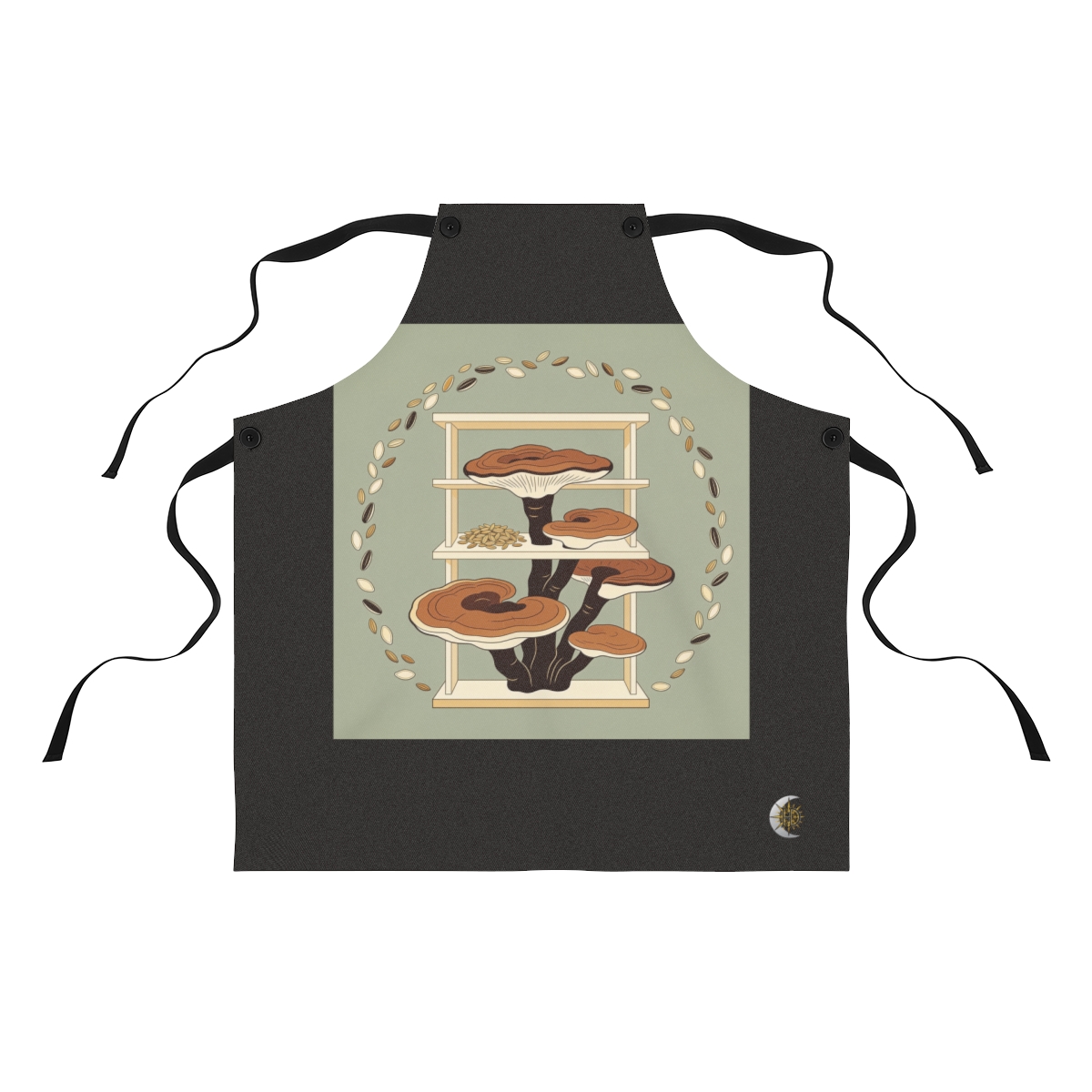 HD Reishi shelf surrounded by an arc of scattered seeds Polyester Kitchen Apron