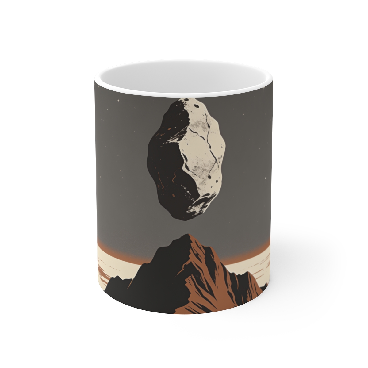 HD Interstellar rock rising above a steep mountain silhouette Ceramic Mug 11oz