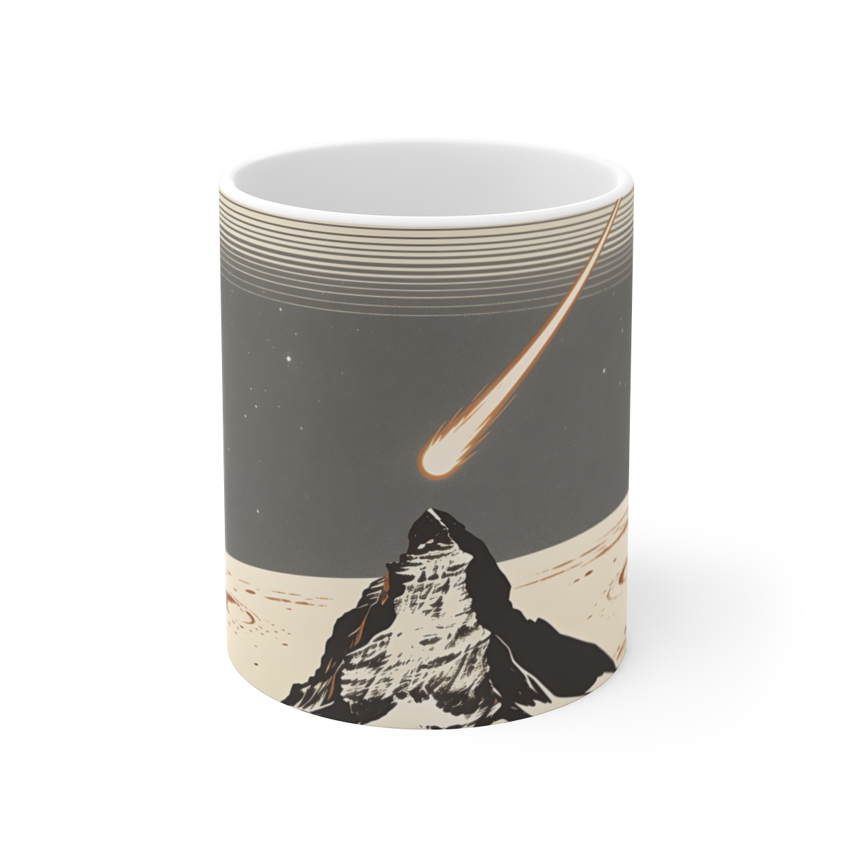 HD Long-tailed comet rising above a steep mountain silhouette Ceramic Mug 11oz
