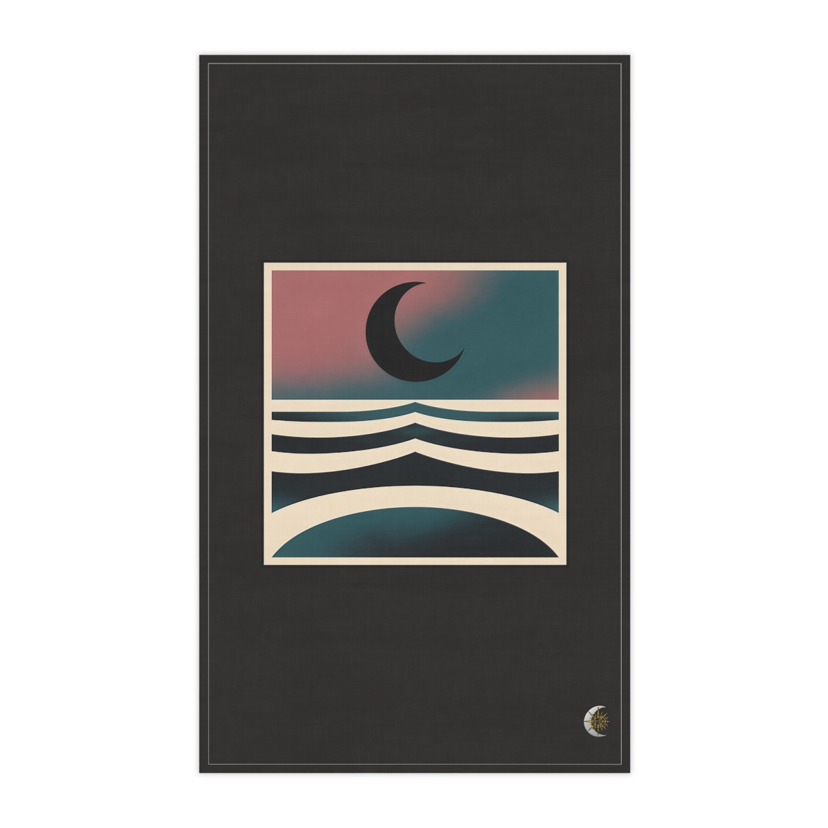 HD Crescent over a curved sea crossed by three parallel wave lines 100% Cotton Twill Tea Towel