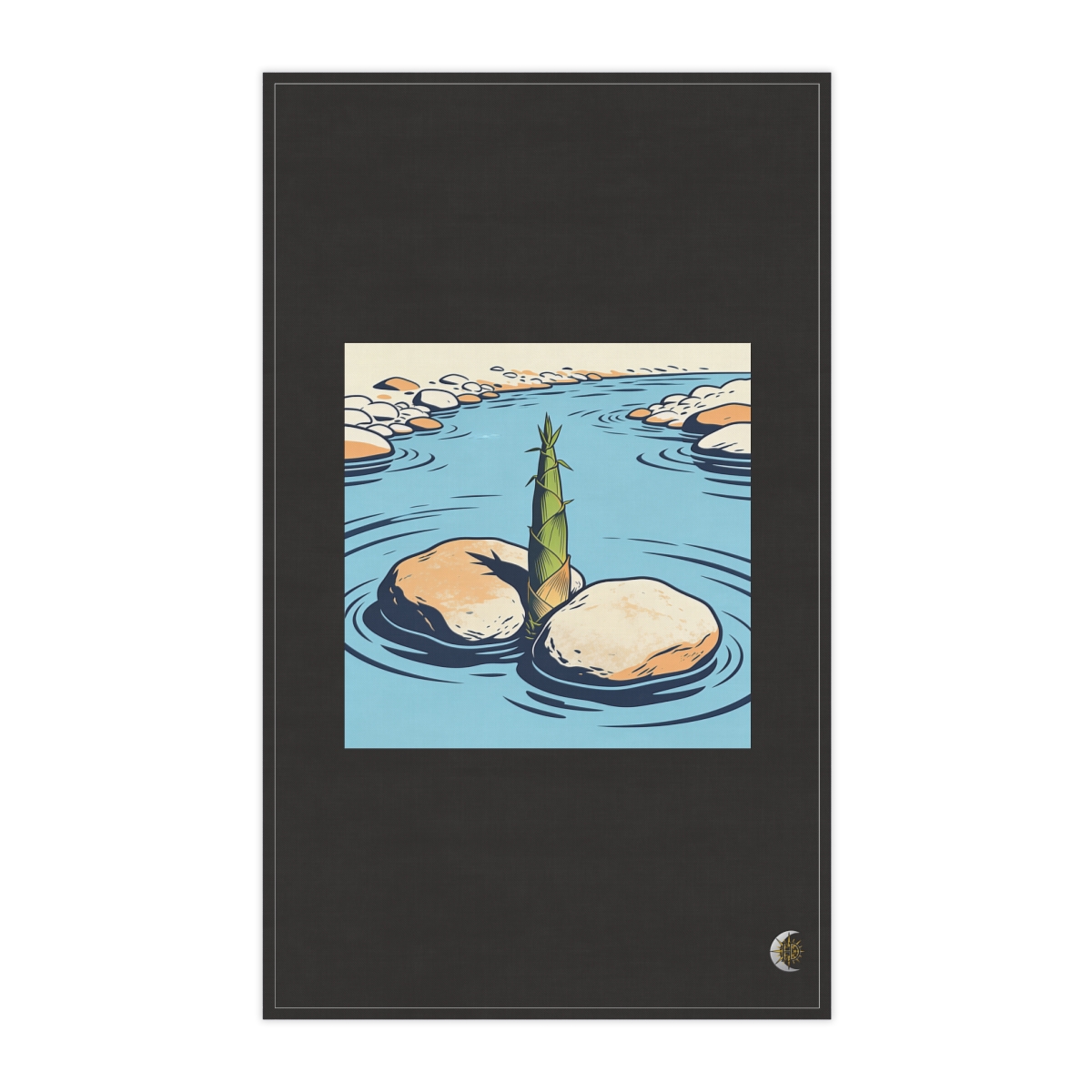 HD Bamboo shoot emerging between two broad river stones 100% Cotton Twill Tea Towel