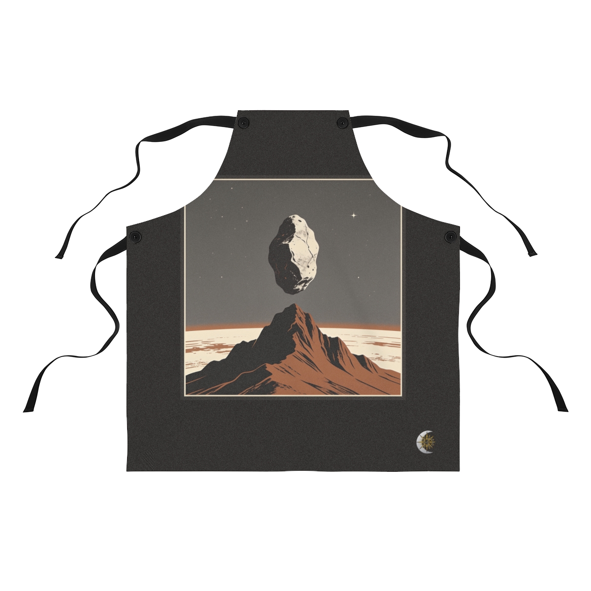 HD Interstellar rock rising above a steep mountain silhouette Polyester Kitchen Apron