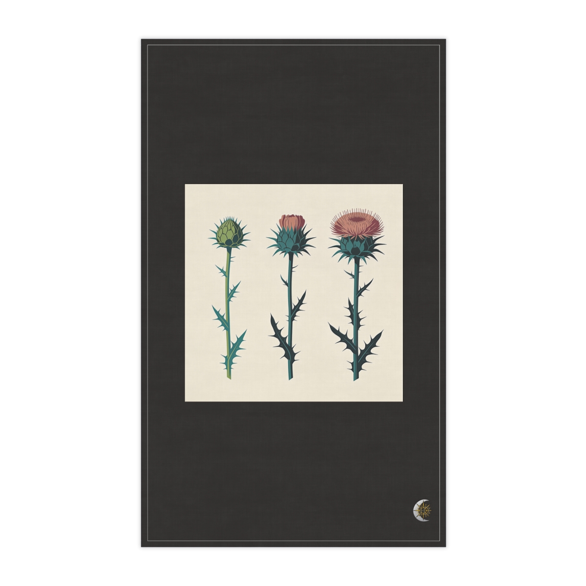 HD Thistle crown arranged as three distinct growth stages 100% Cotton Twill Tea Towel