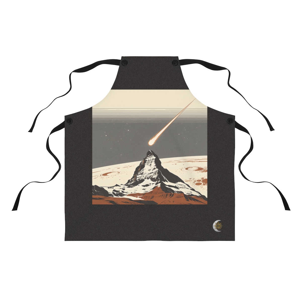 HD Long-tailed comet rising above a steep mountain silhouette Polyester Kitchen Apron