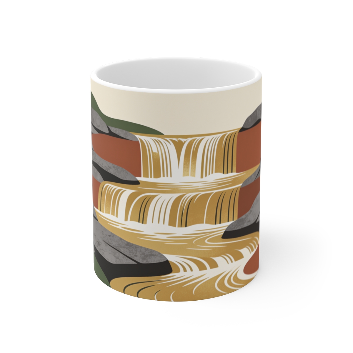 HD Cascade over slate reduced to elegant interlocking cut-shape curves Ceramic Mug 11oz