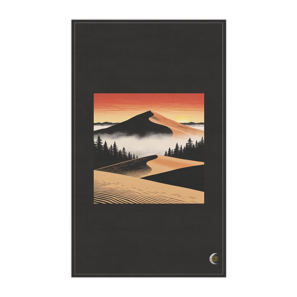 HD Dune crest rising above a broad belt of fog 100% Cotton Twill Tea Towel