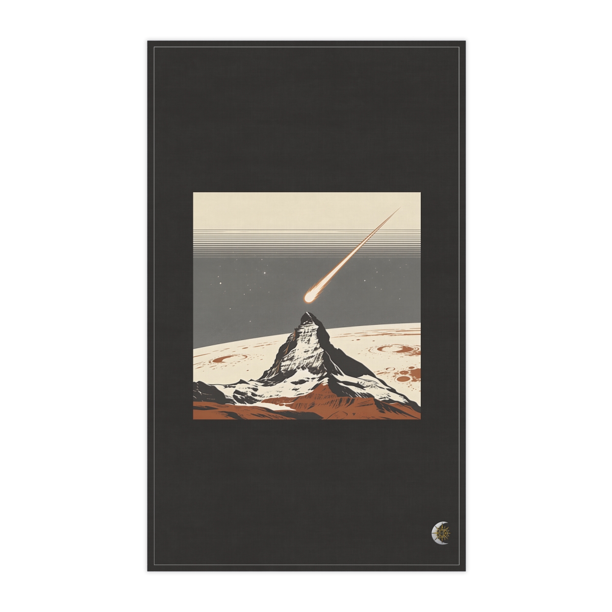HD Long-tailed comet rising above a steep mountain silhouette 100% Cotton Twill Tea Towel