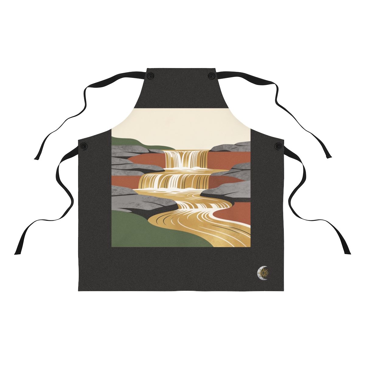 HD Cascade over slate reduced to elegant interlocking cut-shape curves Polyester Kitchen Apron