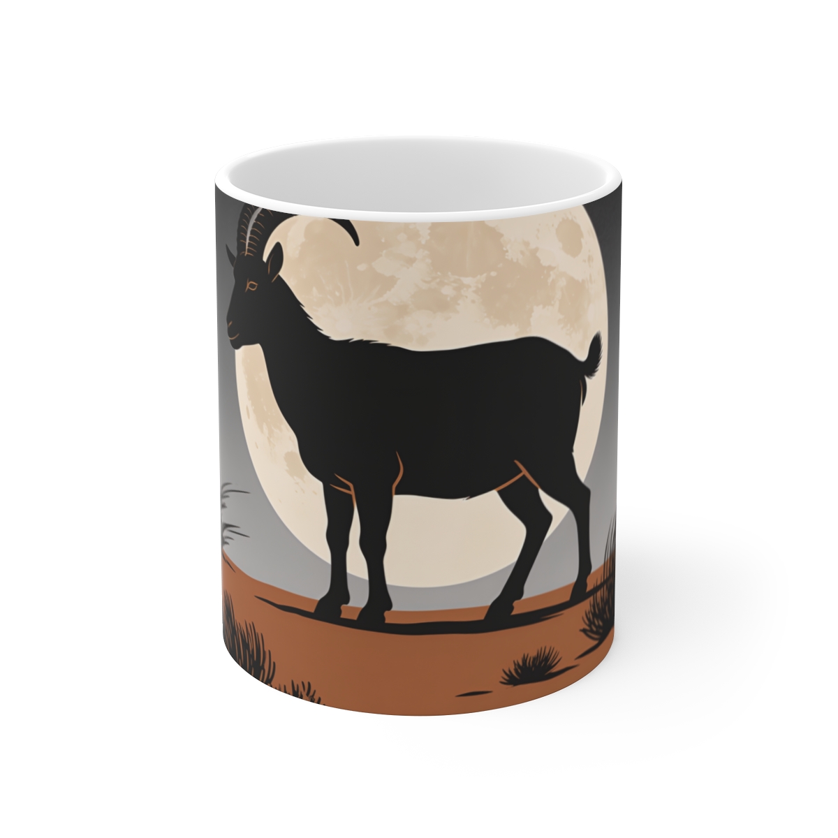 HD Mountain goat silhouetted below an enormous moon Ceramic Mug 11oz
