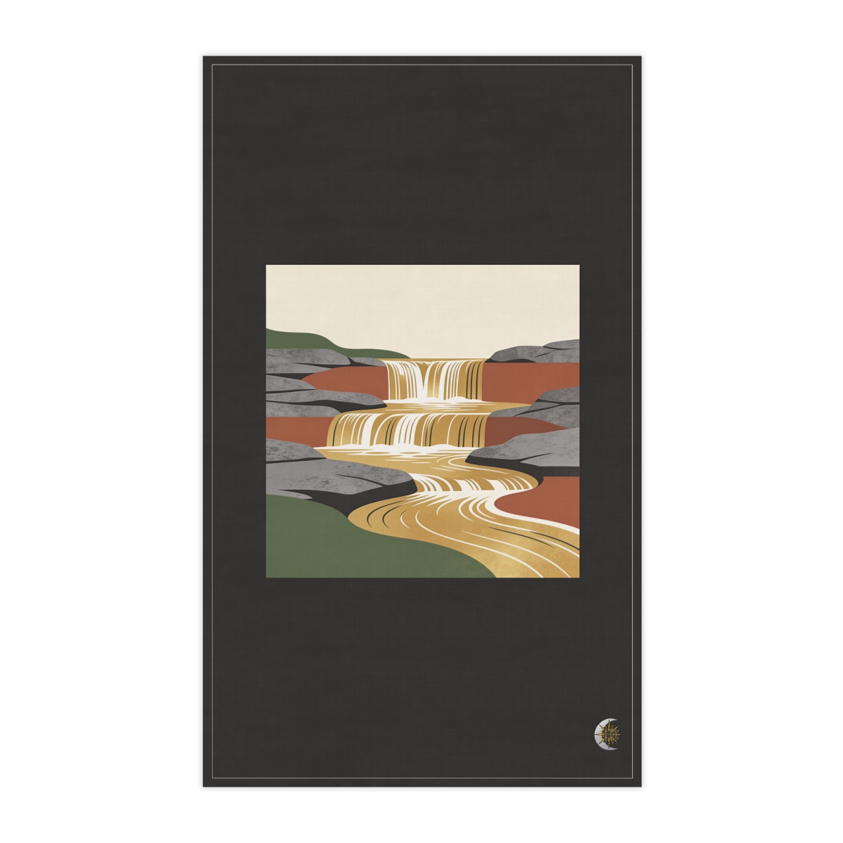 HD Cascade over slate reduced to elegant interlocking cut-shape curves 100% Cotton Twill Tea Towel