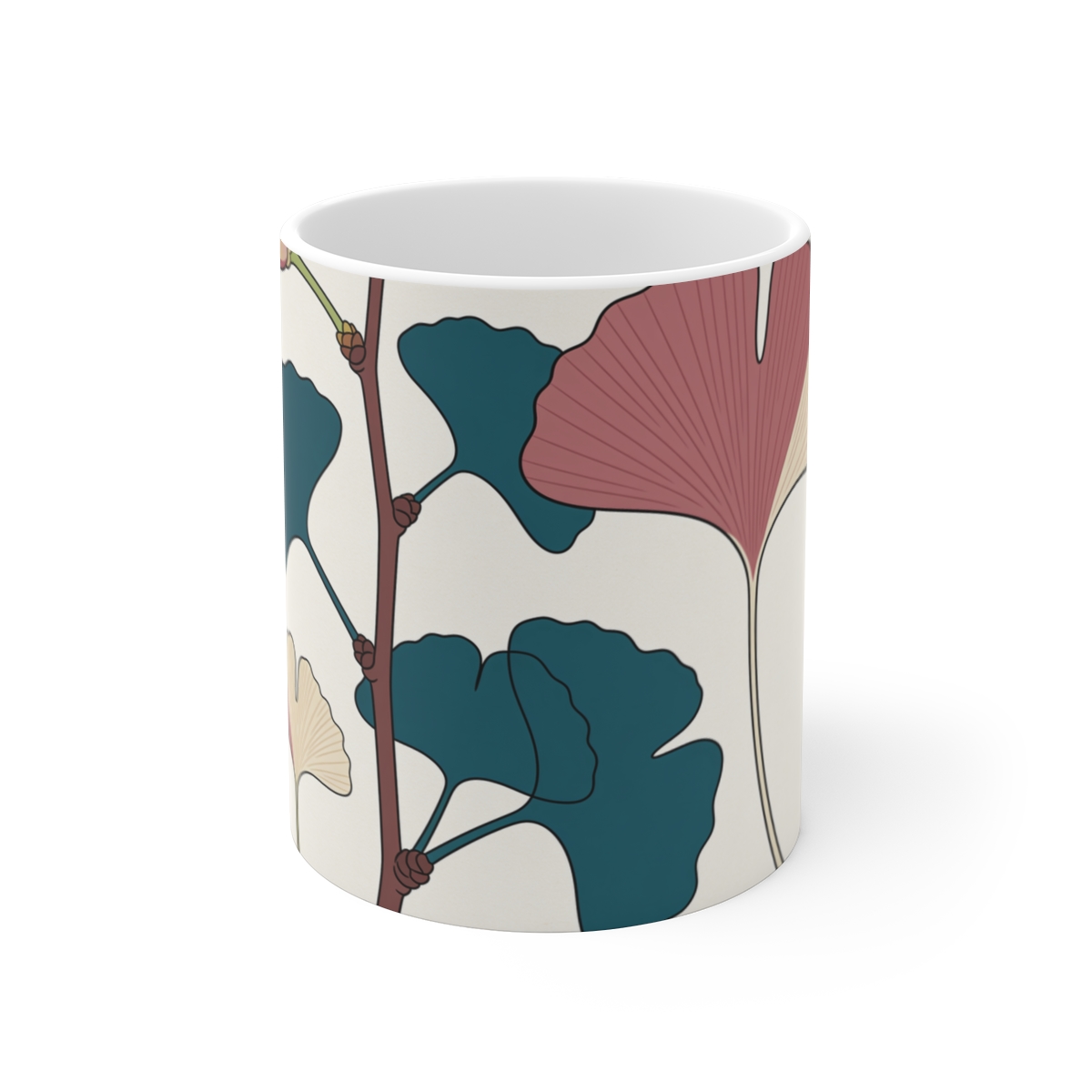 HD Ginkgo branch arranged as three distinct growth stages Ceramic Mug 11oz