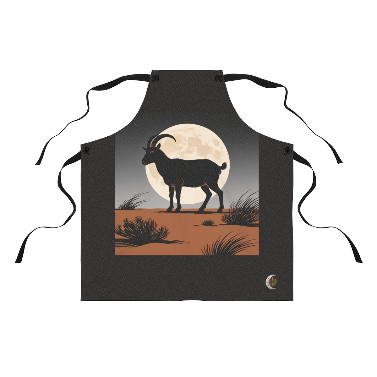 HD Mountain goat silhouetted below an enormous moon Polyester Kitchen Apron