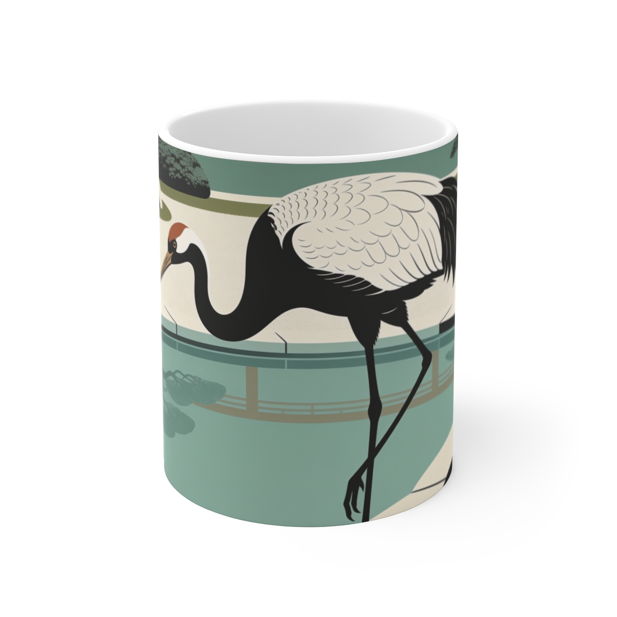 HD Crane pausing beside a reflective pool Ceramic Mug 11oz