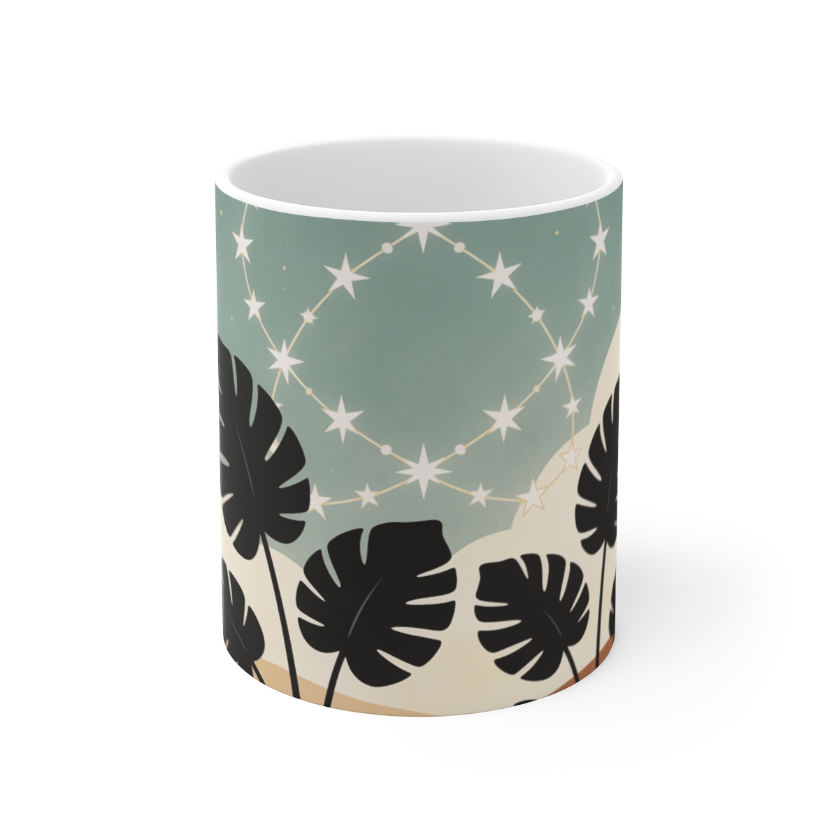 HD Invented star paths interlocking with broad plant silhouettes Ceramic Mug 11oz