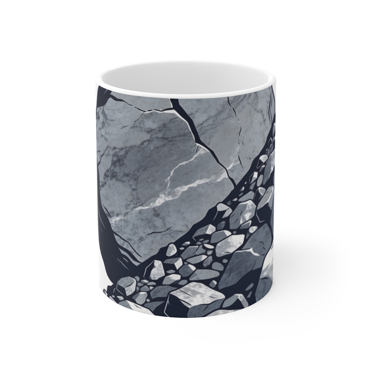 HD Fractured granite boulder transitioning from loose to dense along a diagonal Ceramic Mug 11oz