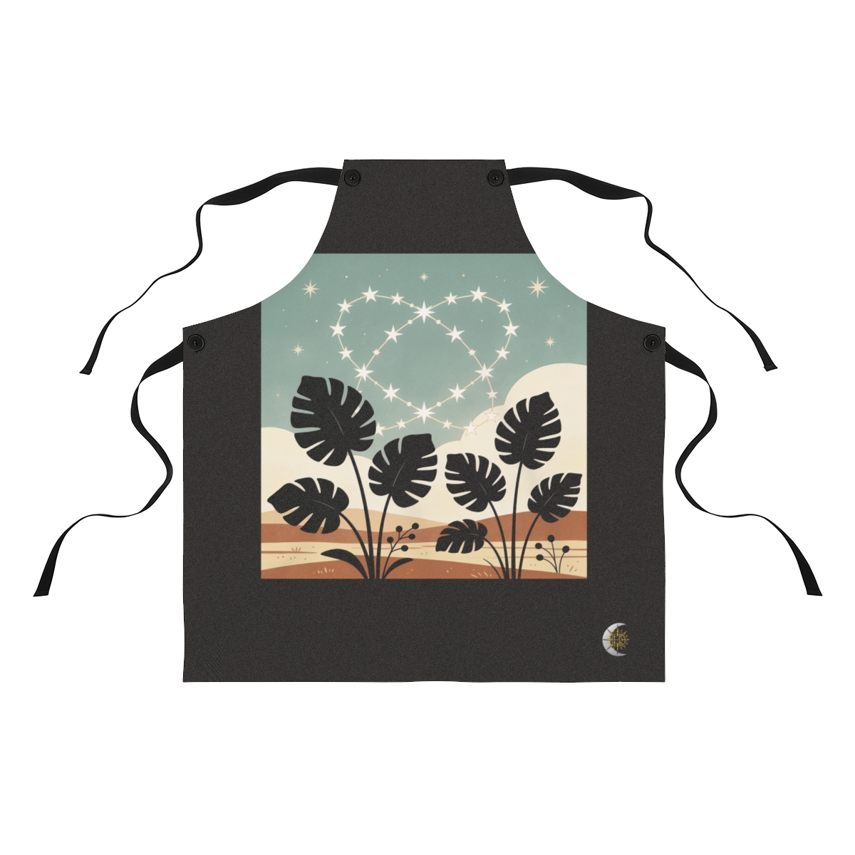 HD Invented star paths interlocking with broad plant silhouettes Polyester Kitchen Apron