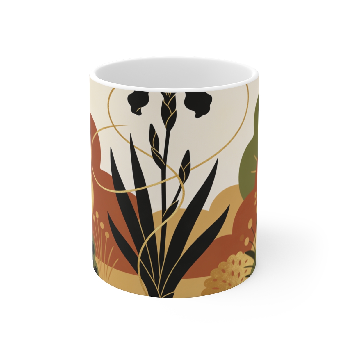 HD Iris rhizome interwoven with a single looping wind line Ceramic Mug 11oz