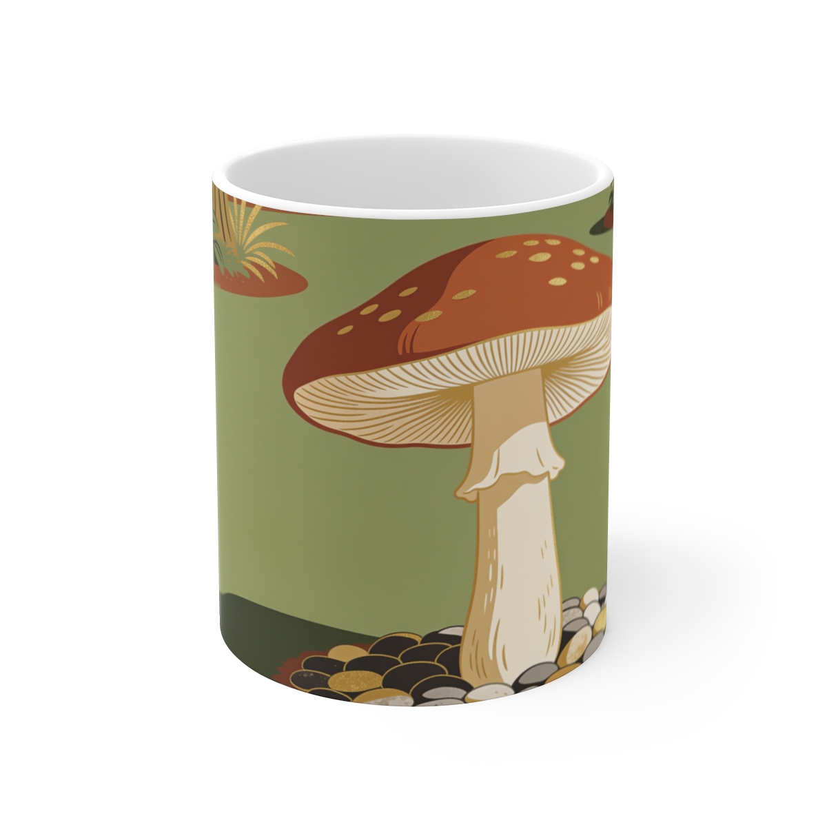 HD Parasol mushroom rising from an island of smooth pebbles Ceramic Mug 11oz