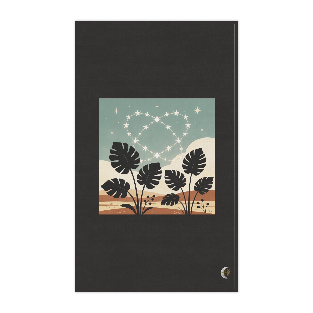 HD Invented star paths interlocking with broad plant silhouettes 100% Cotton Twill Tea Towel