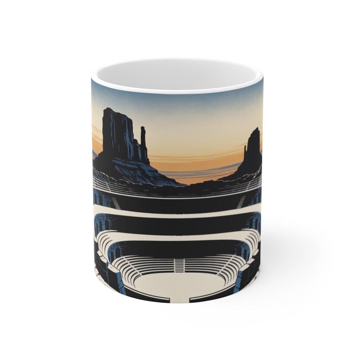 HD Basalt amphitheater reduced to three interlocking silhouette layers Ceramic Mug 11oz