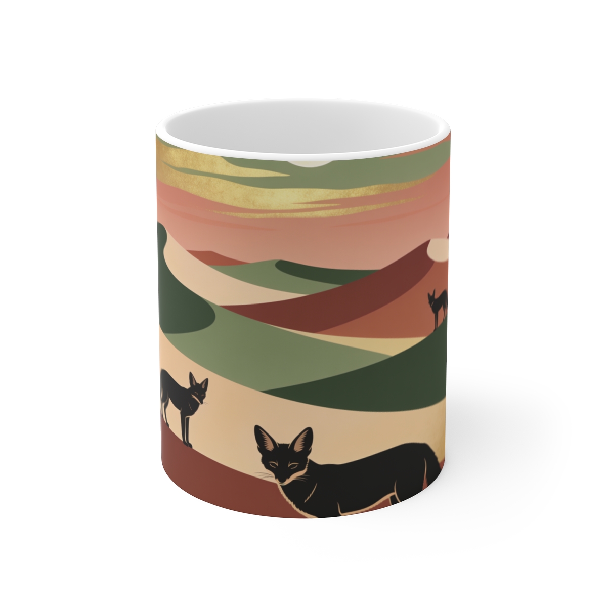 HD Low moon over dunes arranged as overlapping flat color shapes Ceramic Mug 11oz